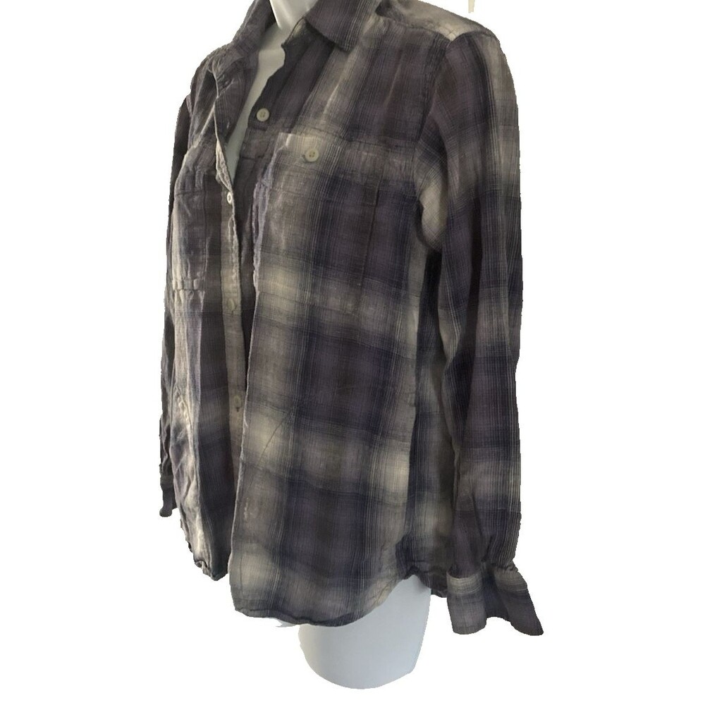 REI CO OP Shirt Women Small Hemp Blend Blue Plaid Button Up Long Sleeve Outdoors - Picture 4 of 10